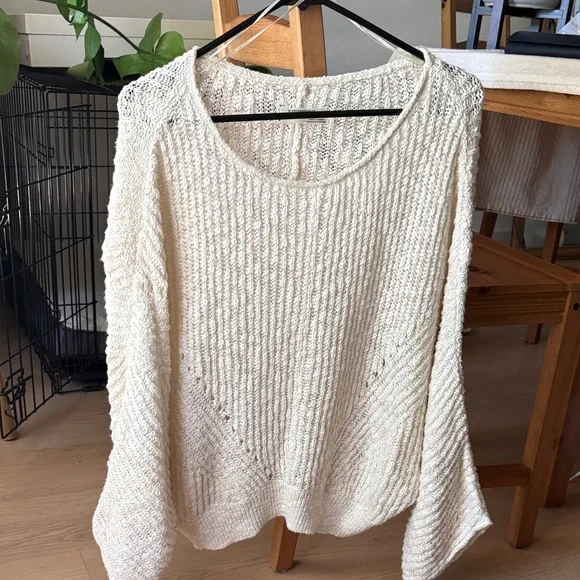 Anthropologie crewneck batwing sweater- Cozy Cream Knit- 98% cotton - Picture 3 of 6